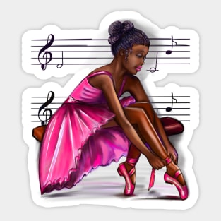 ballerina getting ready to dance, lacing her ballet shoes 2 - brown skin ballerina. Top 10 Best ballerina gifts. Top 10 gifts for black women Sticker